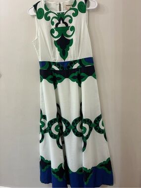 Boden NWT - White Green Blue Sleeveless Maxi Dress - linen/cotton blend- sz 6